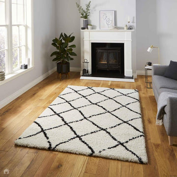 Scandi Berber G257 Modern Moroccan Berber Soft Plush Boho Shaggy White/Black Rug-Think Rugs-Rug Love - The Most Loved Rug Store